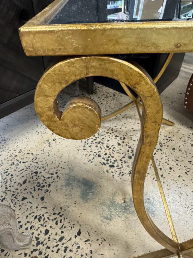 TOZAI Gold Tone Metal Mirrored-Top End Table