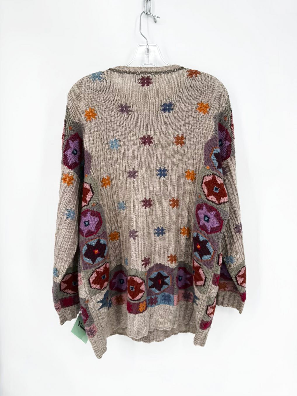 VINTAGE SUSAN DUCKWORTH Wmn's Size XXL Latte & Lavender Knit Button Down Cardigan