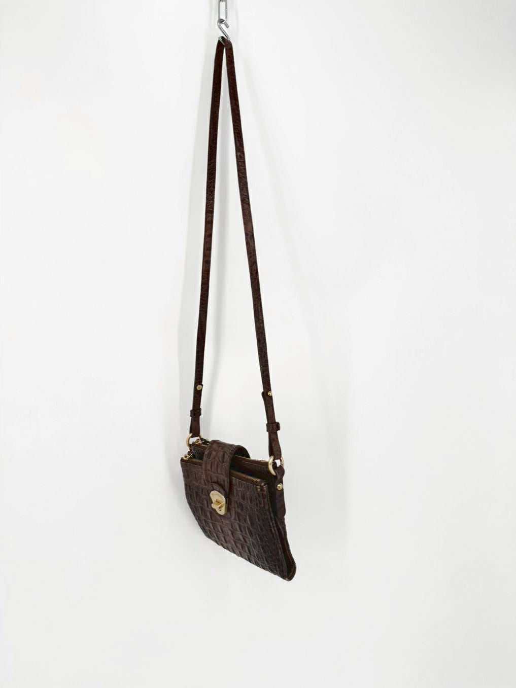 BRAHMIN Chocolate Leather Embossed Crossbody Bag