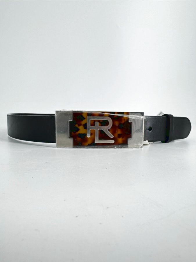 RALPH LAUREN Size L Leather Black & Brown Tortoise Belt NWT