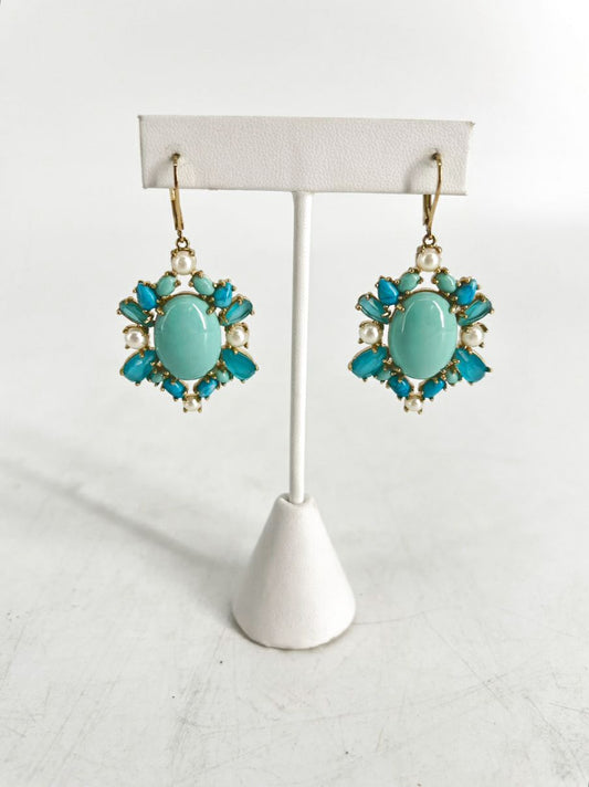 KATES SPADE Blue Rhinestone Faux Pearl Gold Tone Earrings