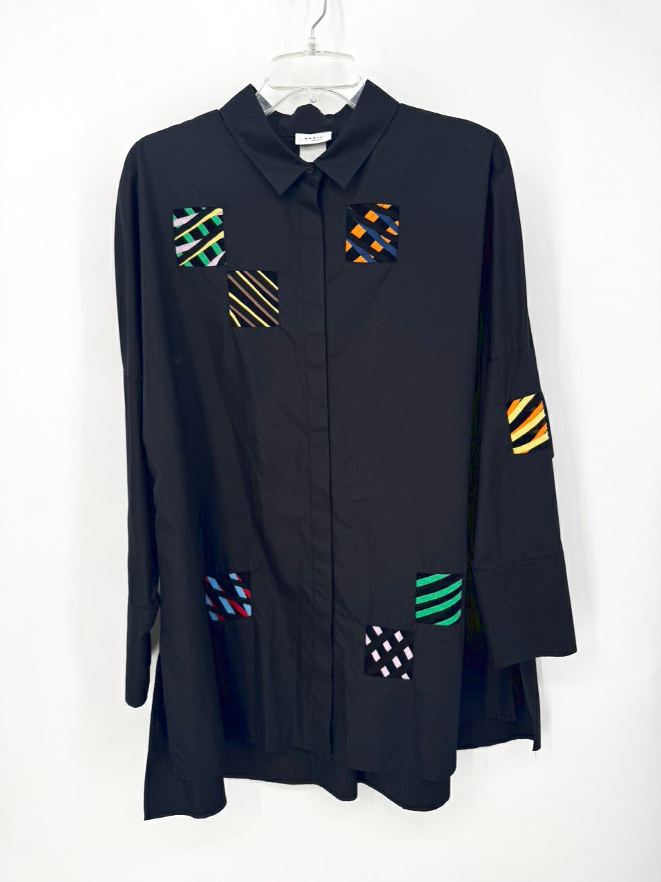 AKRIS Size 18 Black Patches Blouse