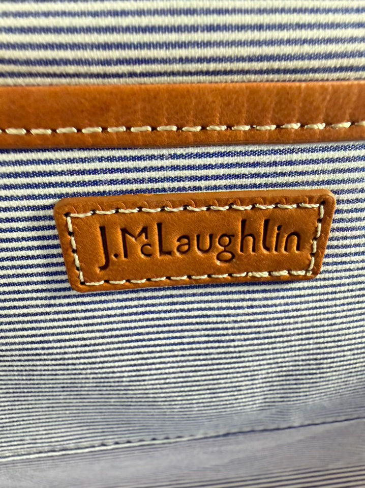 J MCLAUGHLIN Natural & Blue Straw Stripe Clutch Bag
