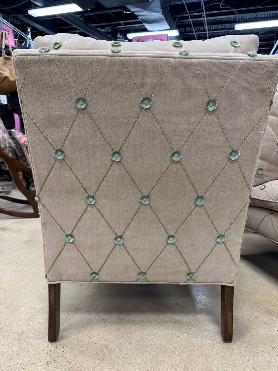 Tan & Green Pair of Armless Accent Chairs