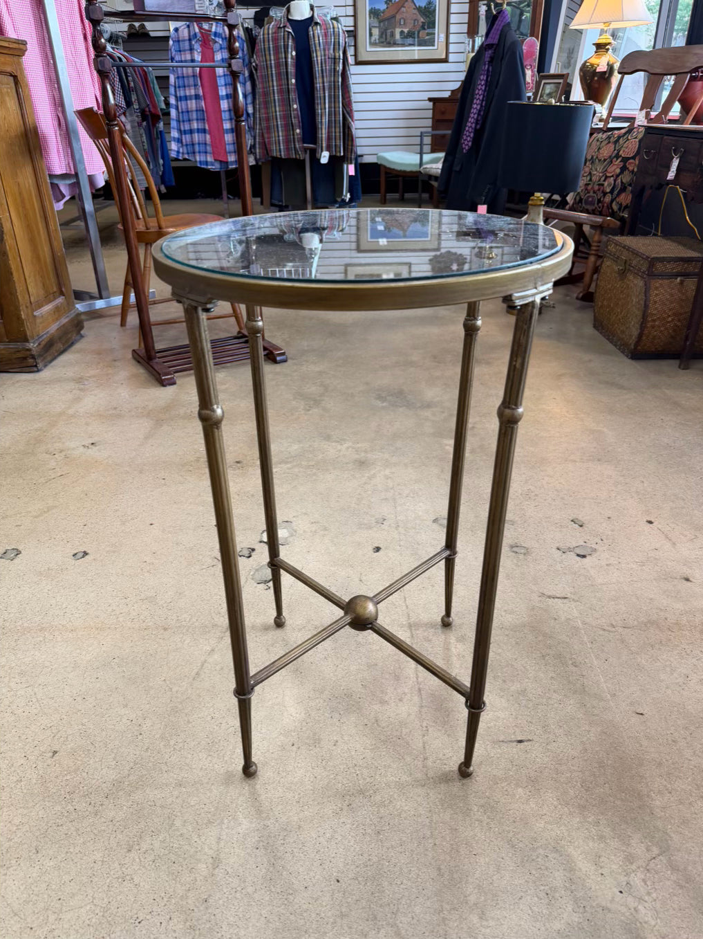 Gold & Clear Metal & Glass Round Occasional Table