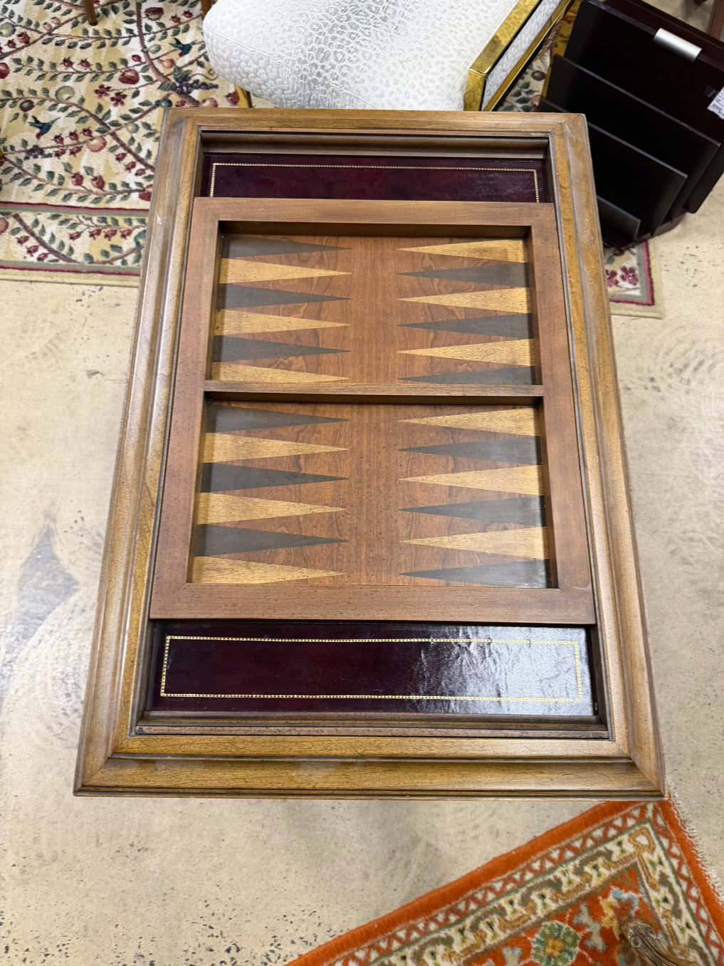 ANTIQUE Wood Game Table w/ Game Side & Solid Top