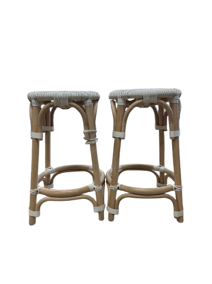 White & Brown Bamboo Pair of Counter Height stools