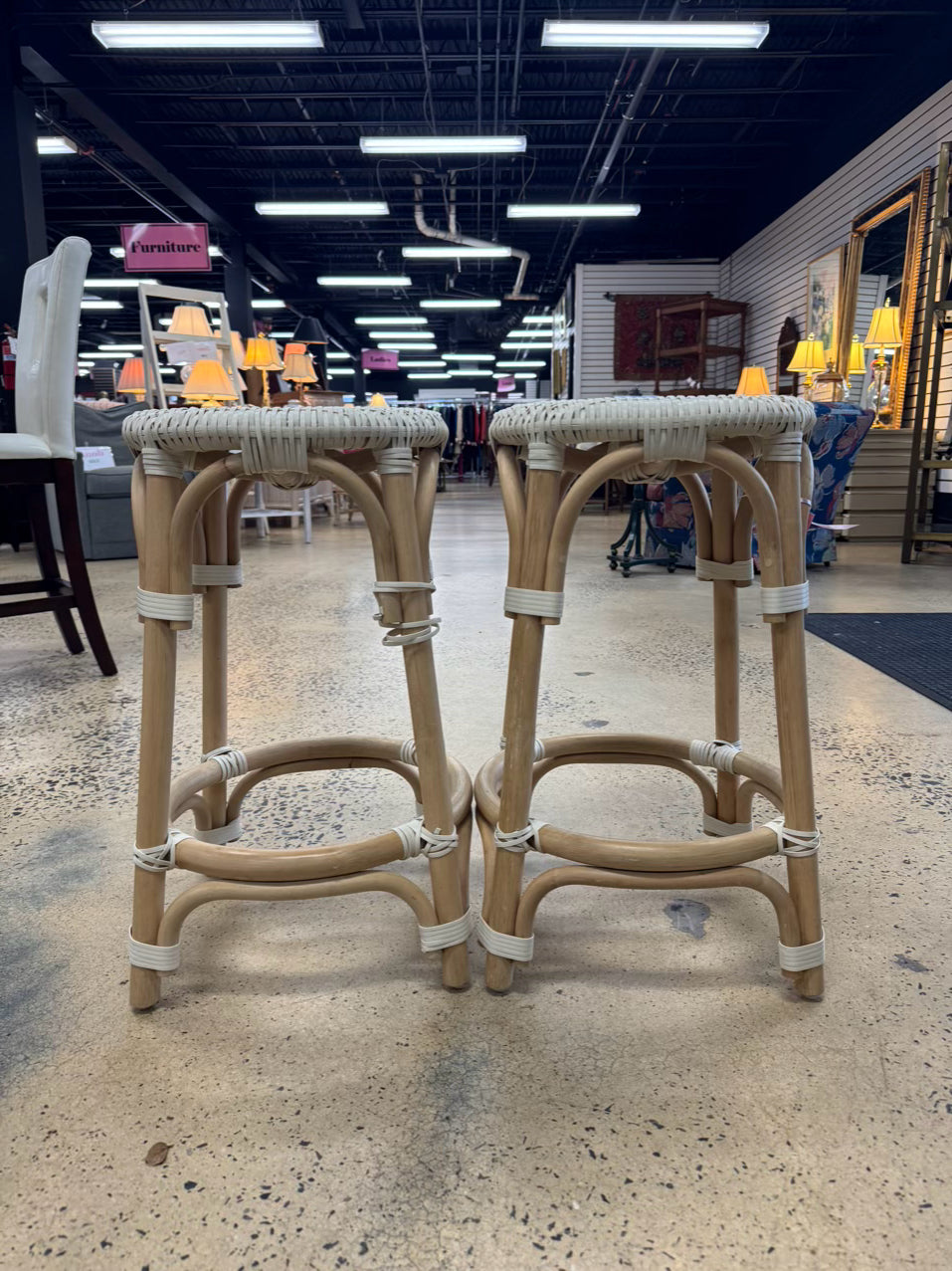 White & Brown Bamboo Pair of Counter Height stools