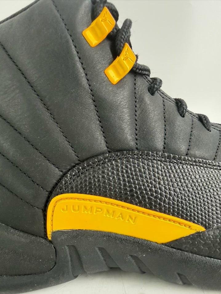 NIKE AIR JORDAN 12 Retro Black Taxi Size Men's 11.5 Black & Yellow Sneakers
