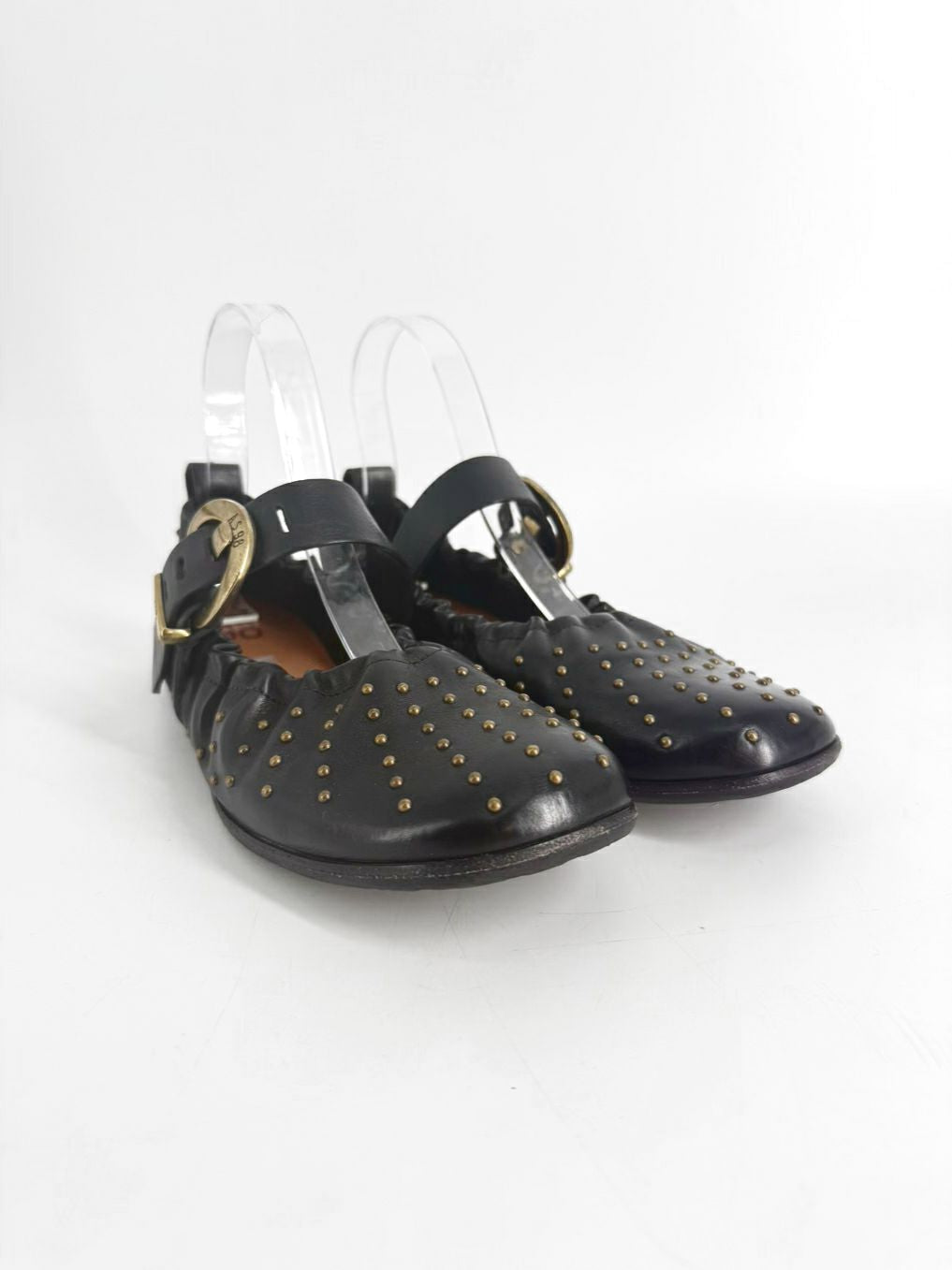 AS 98 Size 40 Black Leather Stud Detail Mary Janes