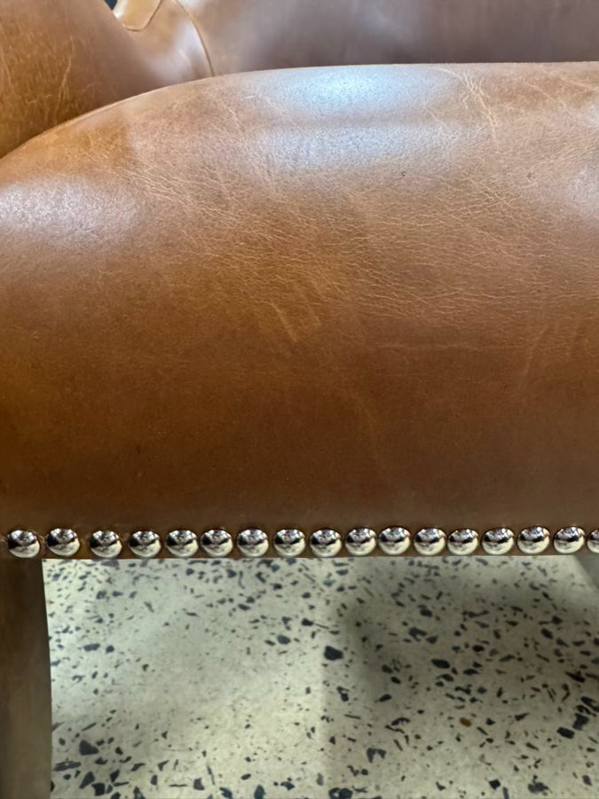 WILLIAMS SONOMA Caramel Leather Nailhead Pair of Chairs