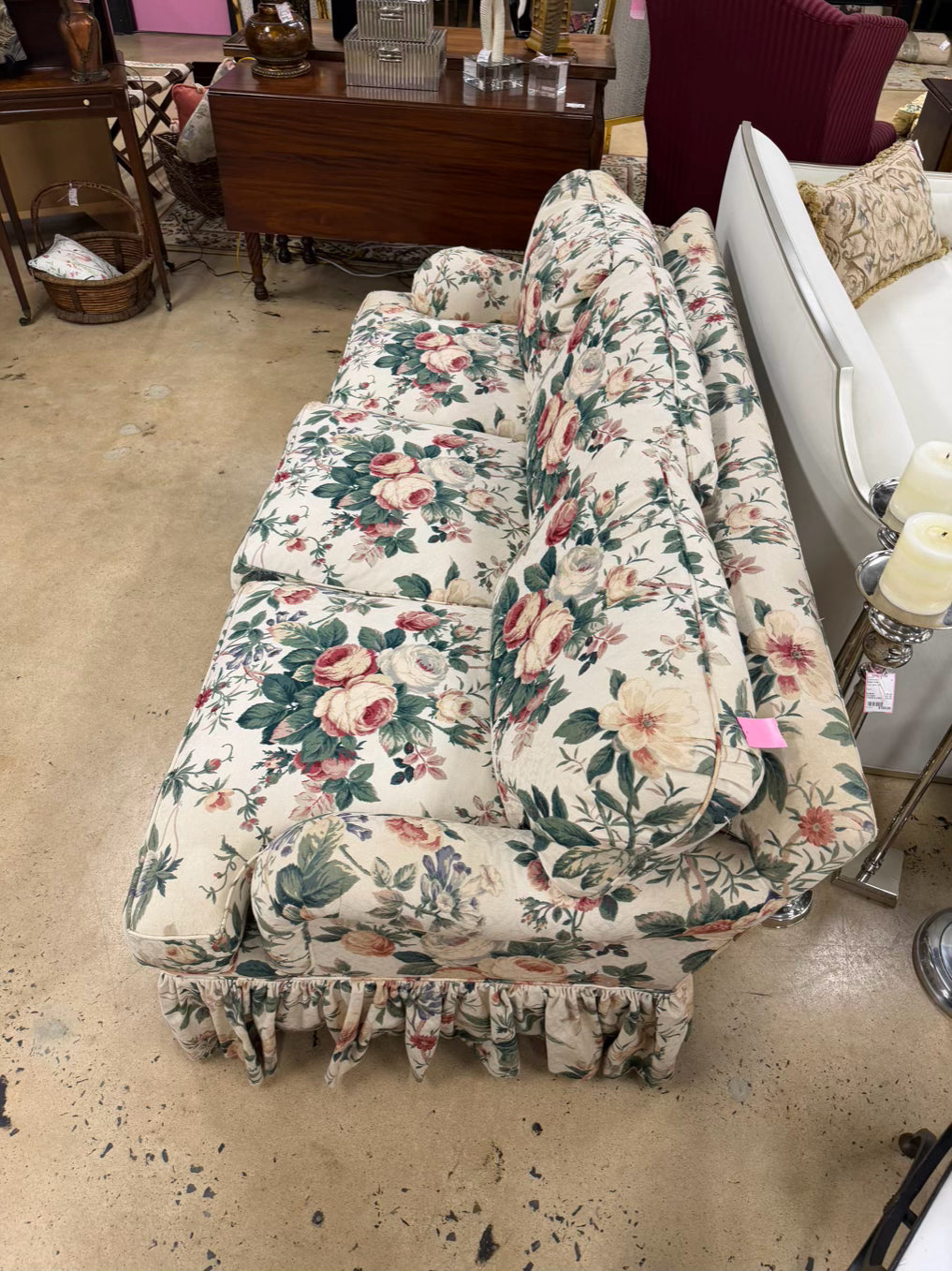 VINTAGE Cream, Pink, Green & Blue 3 Cushion Sofa