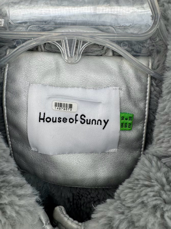 HOUSE OF SUNNY Size 6 Silver Swirl Fleece-Lined Coat