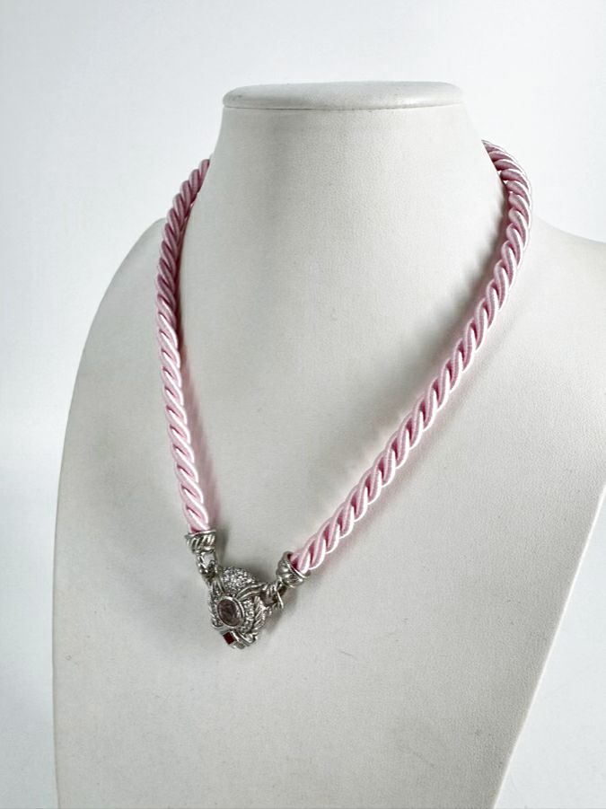 JUDITH RIPKA STERLING SILVER & Cubic Zirconia Pink Cord Necklace