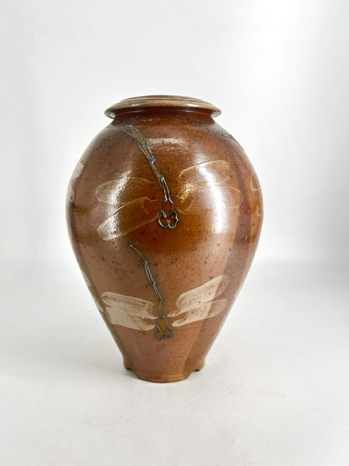 ROCK HARD Tan Stoneware Dragonfly Jar