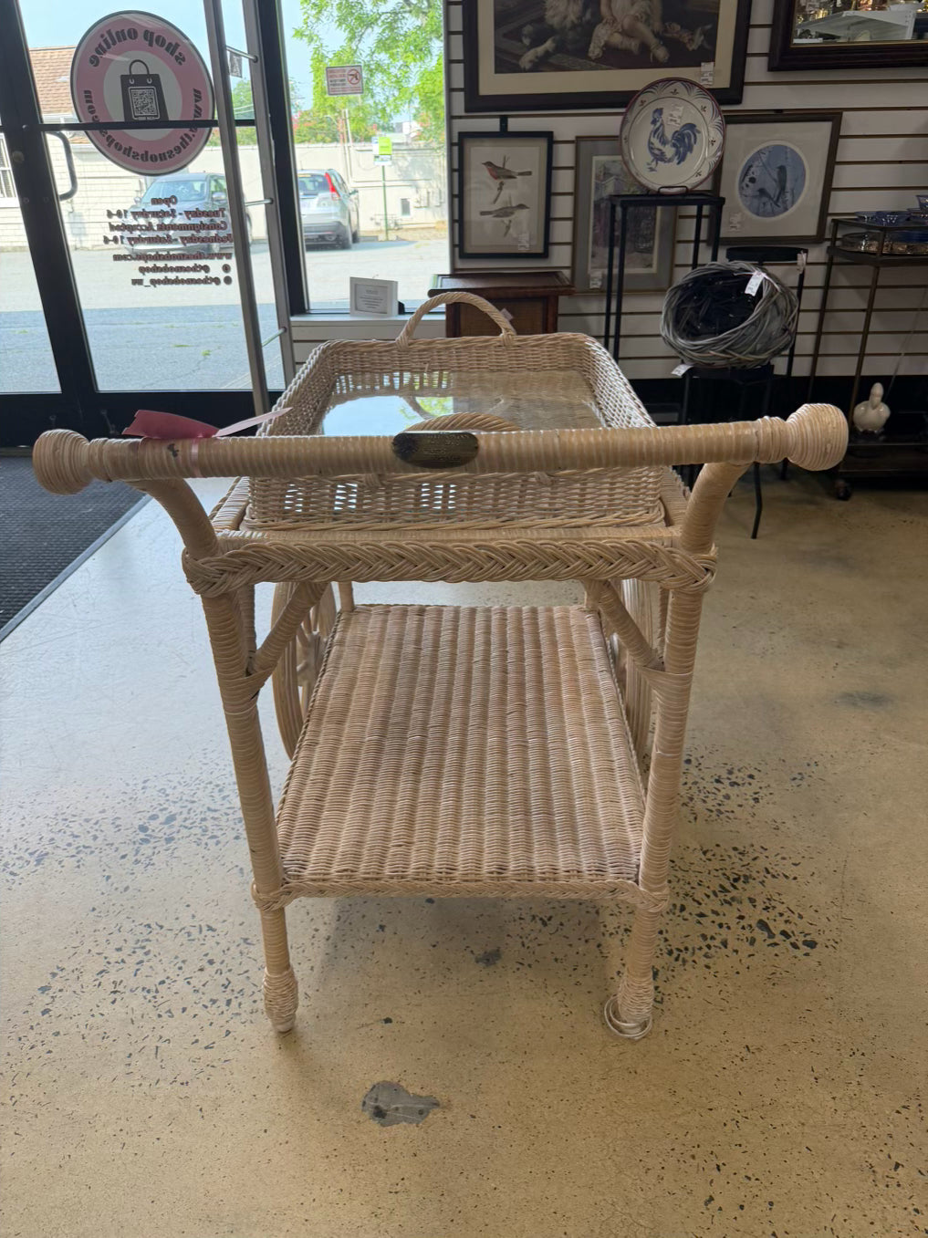HENRY LINK Cream Wicker Bar Cart w/ Tray