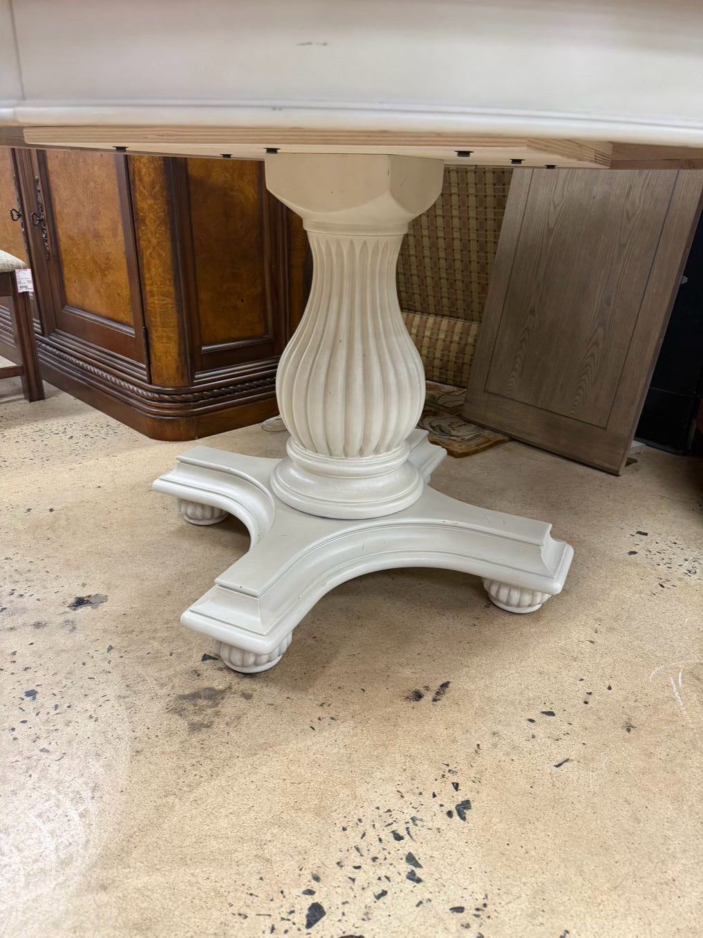 Cream & Tan Pedestal Dining Table