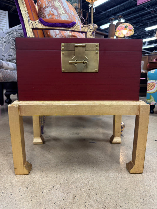 Red Box w/ Brass Mounts on Gold Stand