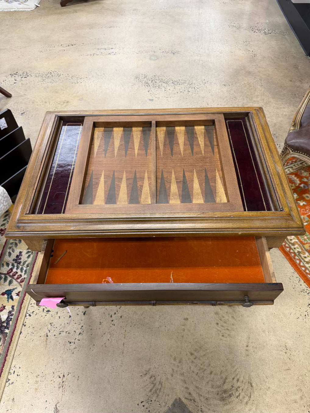 ANTIQUE Wood Game Table w/ Game Side & Solid Top