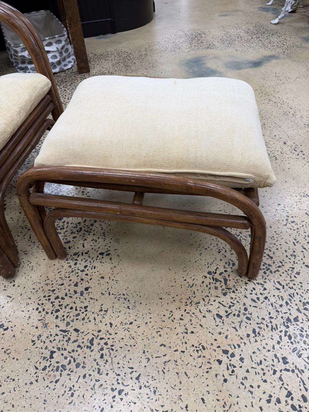 VINTAGE Medium Wood Bamboo Chair w/ Ottoman