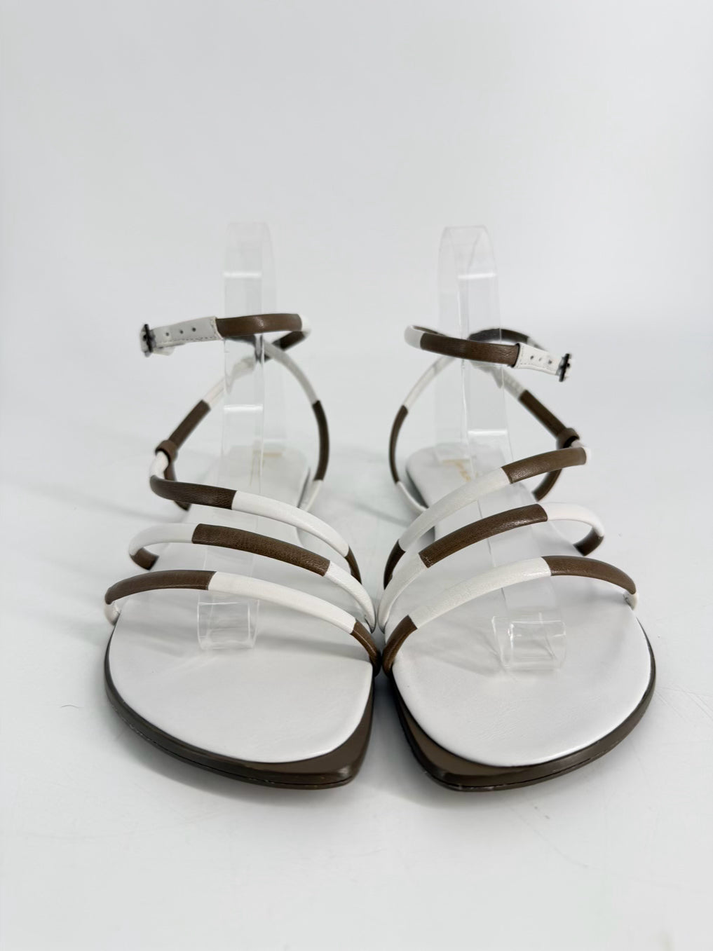 TORY BURCH Size 9 White & Brown Leather Sandals