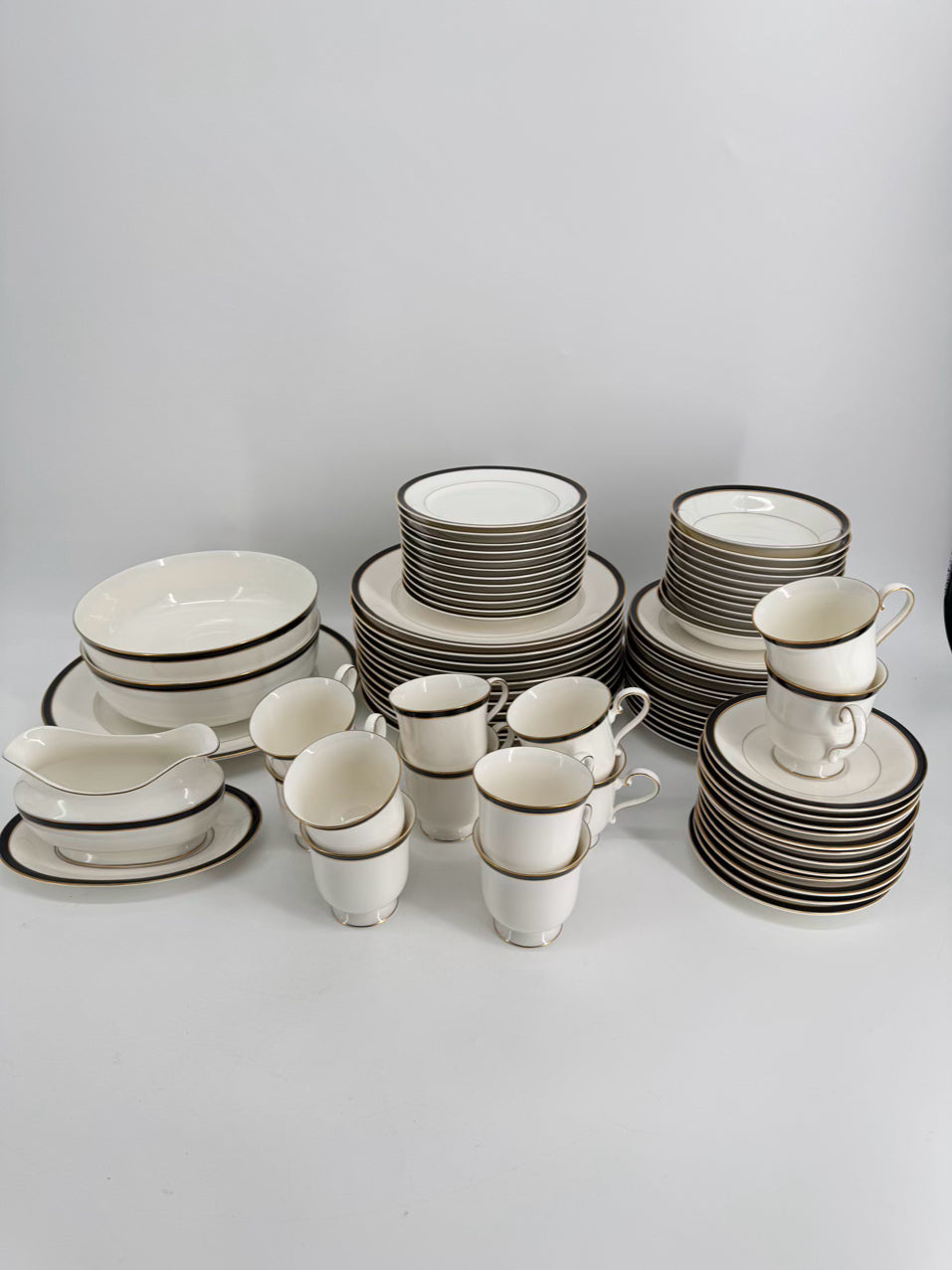 MIKASA White & Black China Dinnerware Set for 12