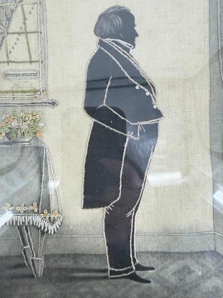 Daniel Webster Embroidered Art In Black & Brown Frame