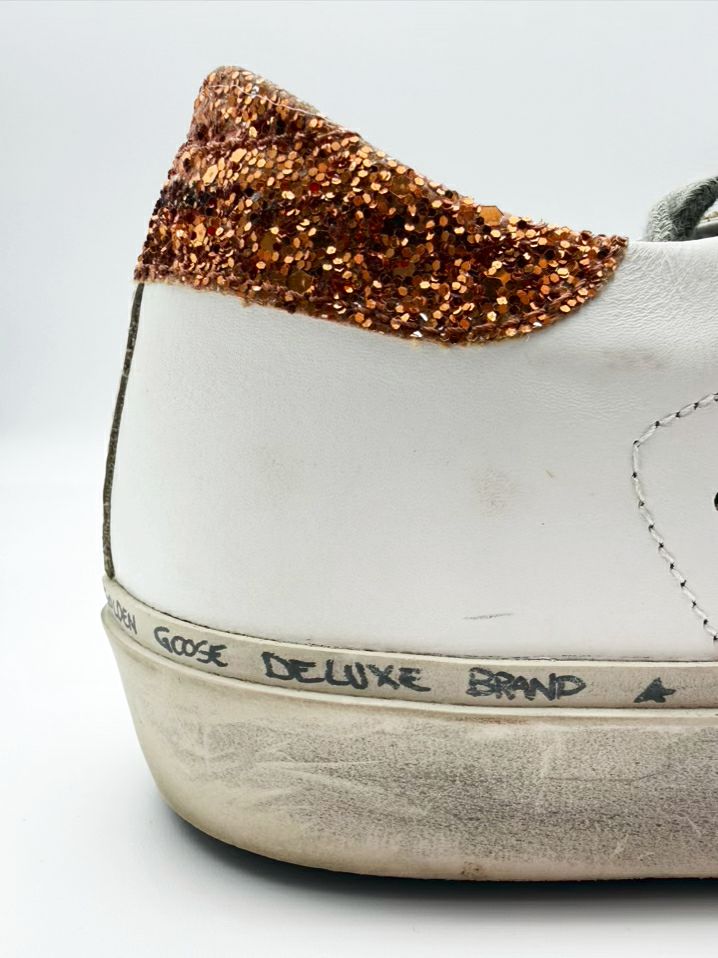 GOLDEN GOOSE Size 38 White & Bronze Textile Sneakers
