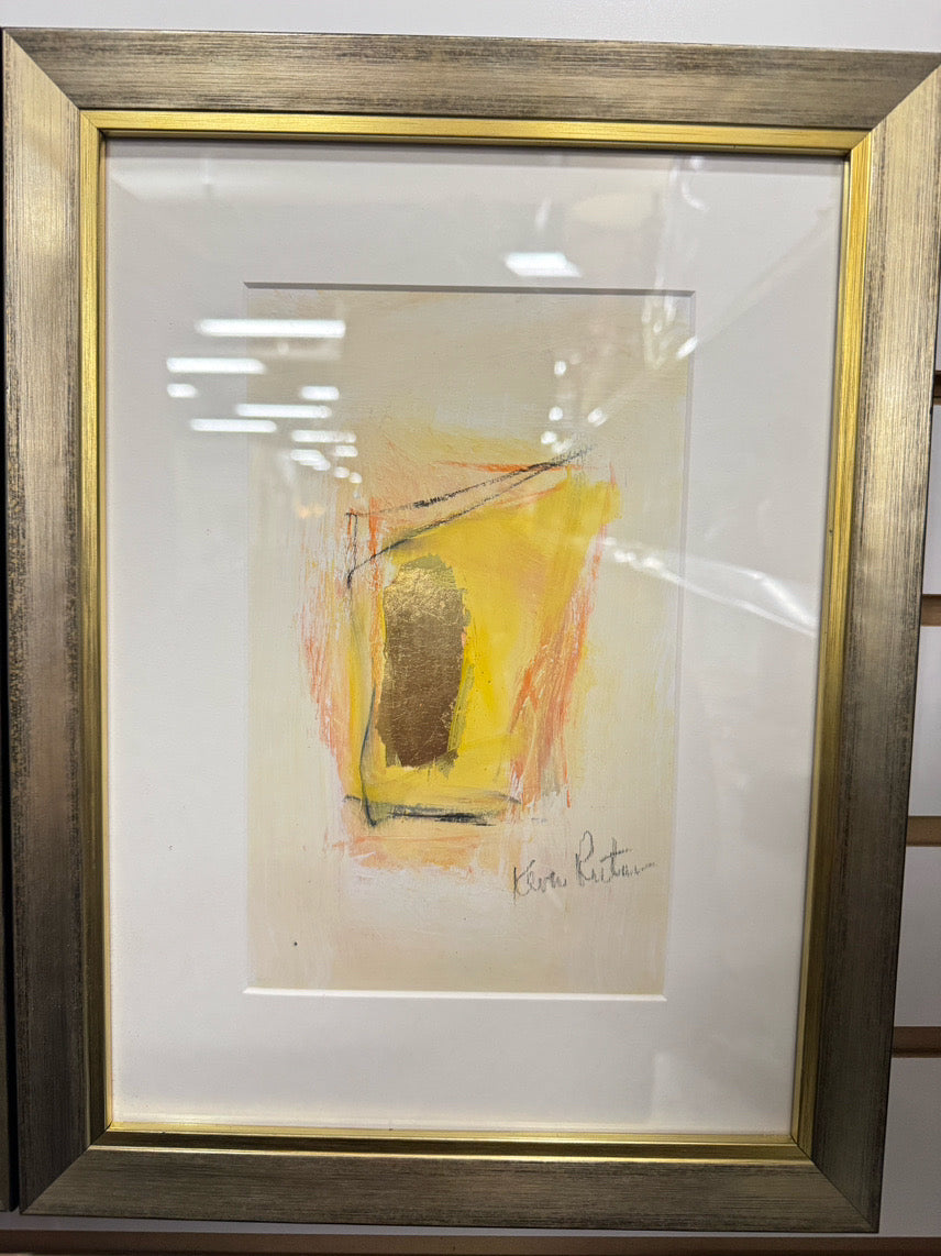 REVA RUTA Mixed Media Pair of Artwork in Gold Frames