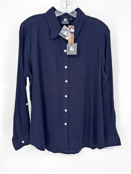 MADISON MATHEWS Size L Midnight Button Down Blouse NWT
