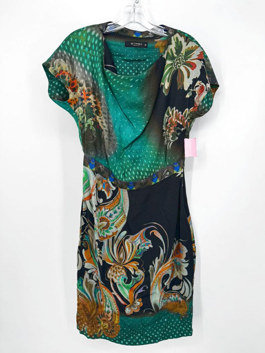 ETRO Size 44 Green & Black Print Dress