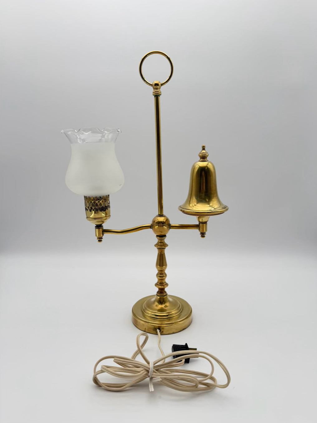 VINTAGE Brass Student Lamp w/ Frosted Glass Globe