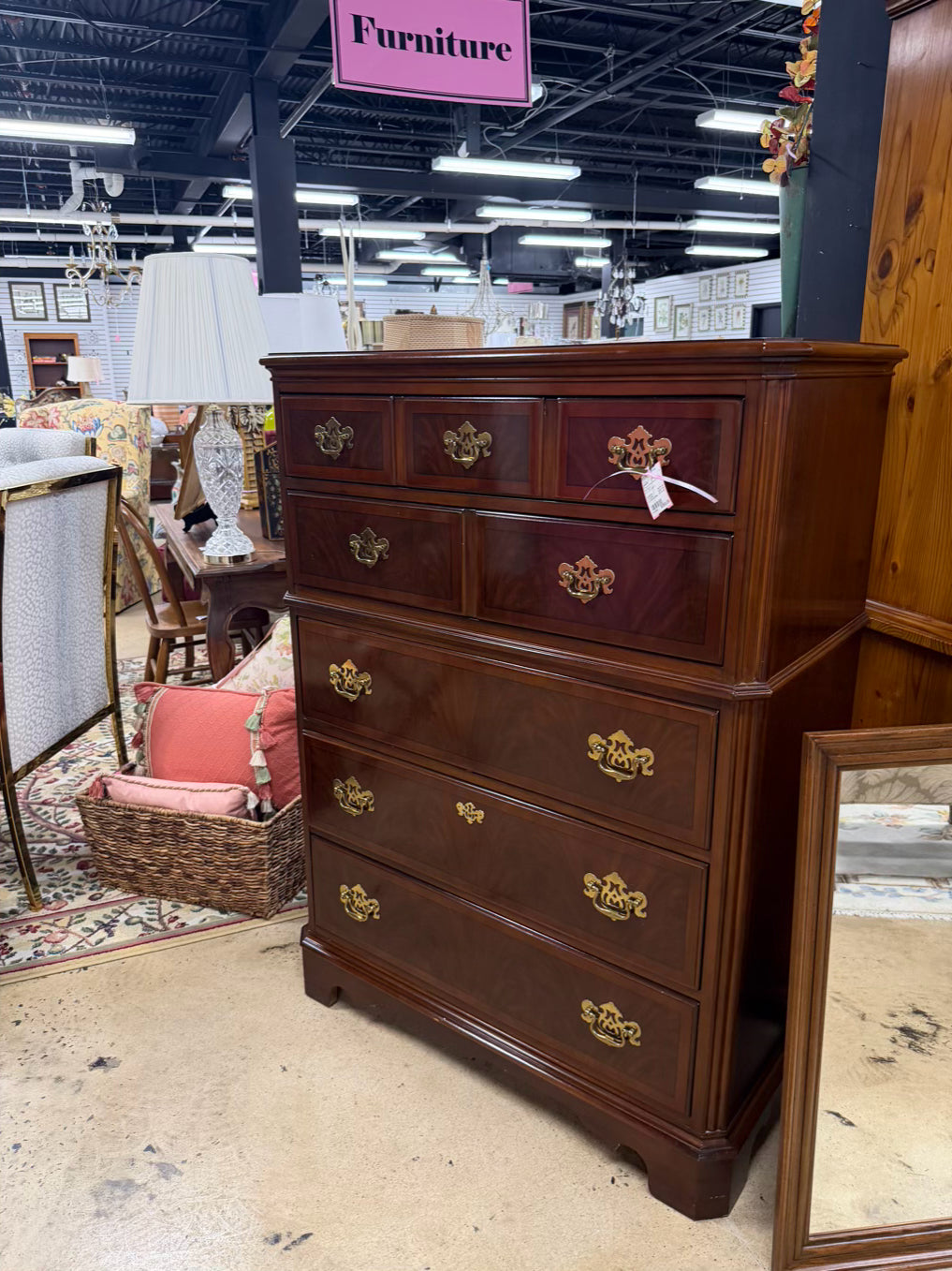 DREXEL Dark Mahogany Chippendale 5 Drawer Chest