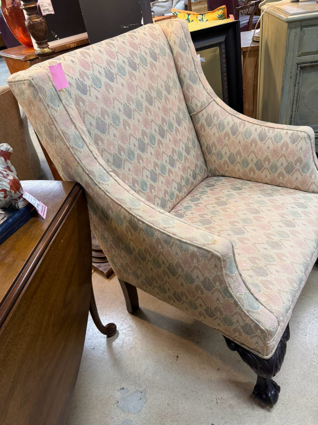 VINTAGE  Cream & Pink Wing Back Chair