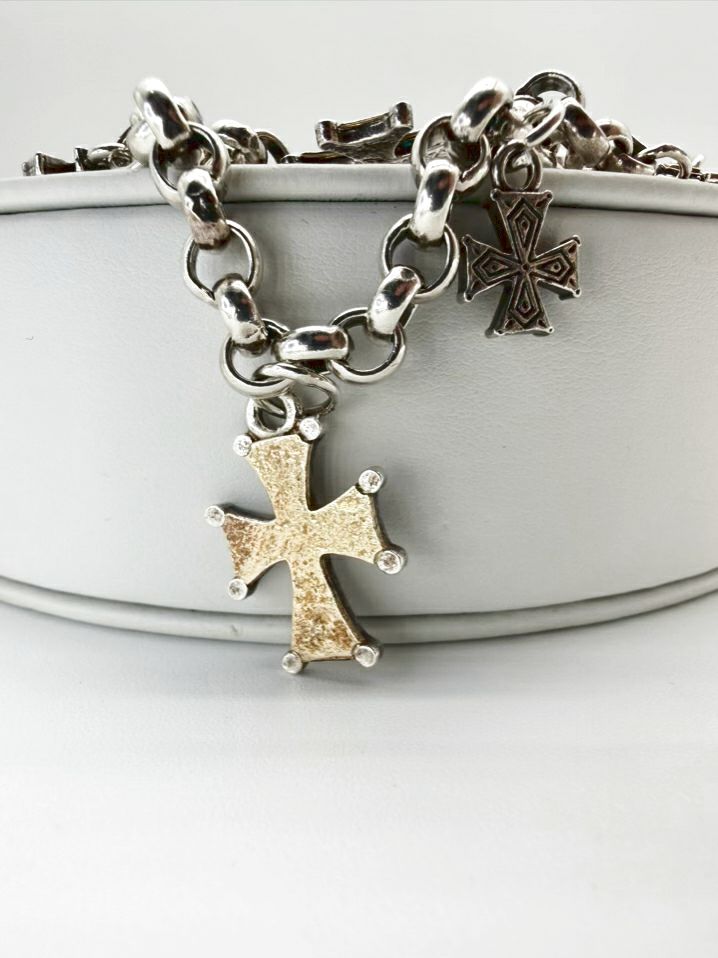 KONSTANTINO 925 18K Two Tone Cross Charms Bracelet