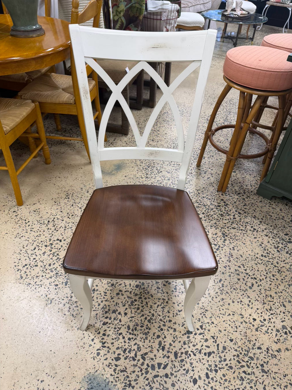 Brown & White Wood Round Table & 2 Chairs