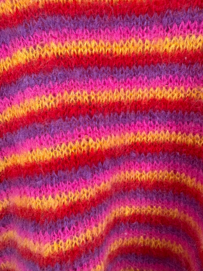 ROSE CARMINE Size 2 Red & Purple Mohair Blend Stripe Sweater