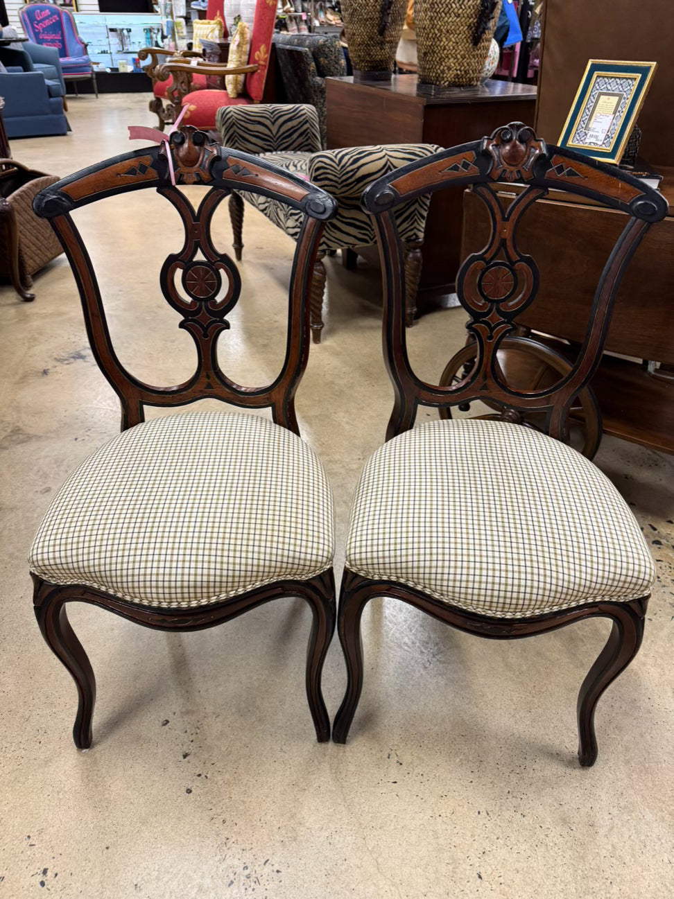 Carved Wood Victorian Pair of Small Side Chairs