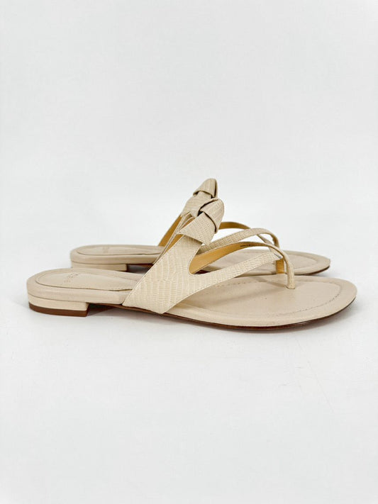 ALEXANDRE BIRMAN Size 38.5 Natural Embossed Bow Clarita Flip Flops