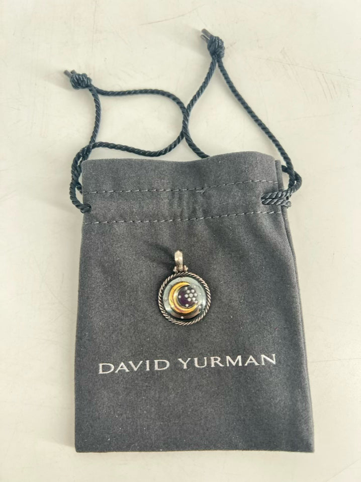 DAVID YURMAN STERLING SILVER & PAVE DIAMONDS 18K Round Moon & Star Pendant