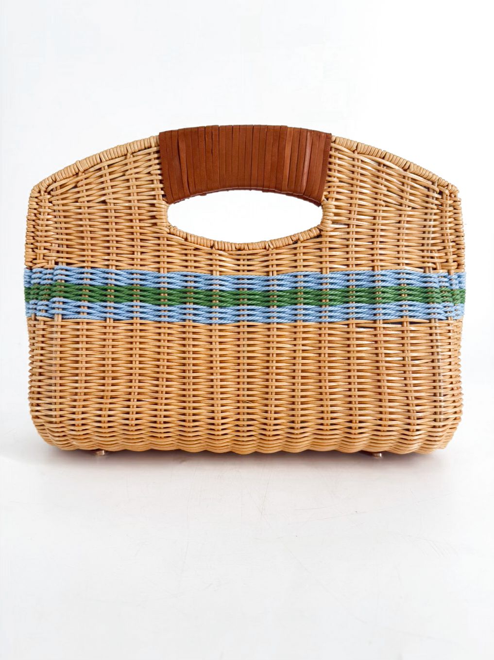 J MCLAUGHLIN Natural & Blue Straw Stripe Clutch Bag