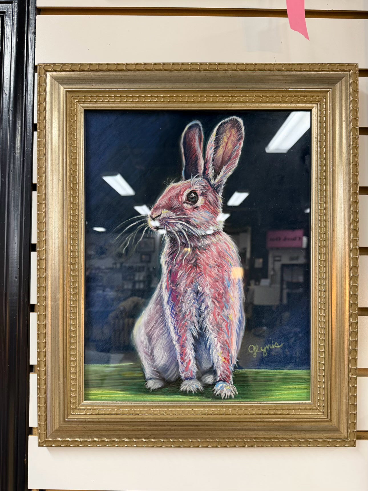 SIGNED GLYNIS Rabbit "Coniglio" Pastel Painting In Gold Tone Frame