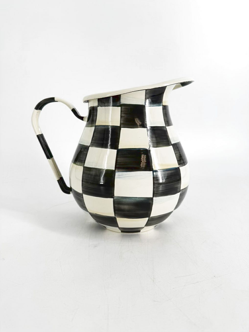 MACKENZIE CHILDS Courtly Check Black & Cream Metal Pitcher