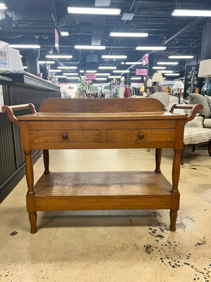 ANTIQUE Wood Wash Stand w/ Towel Bars and 2 Drawers