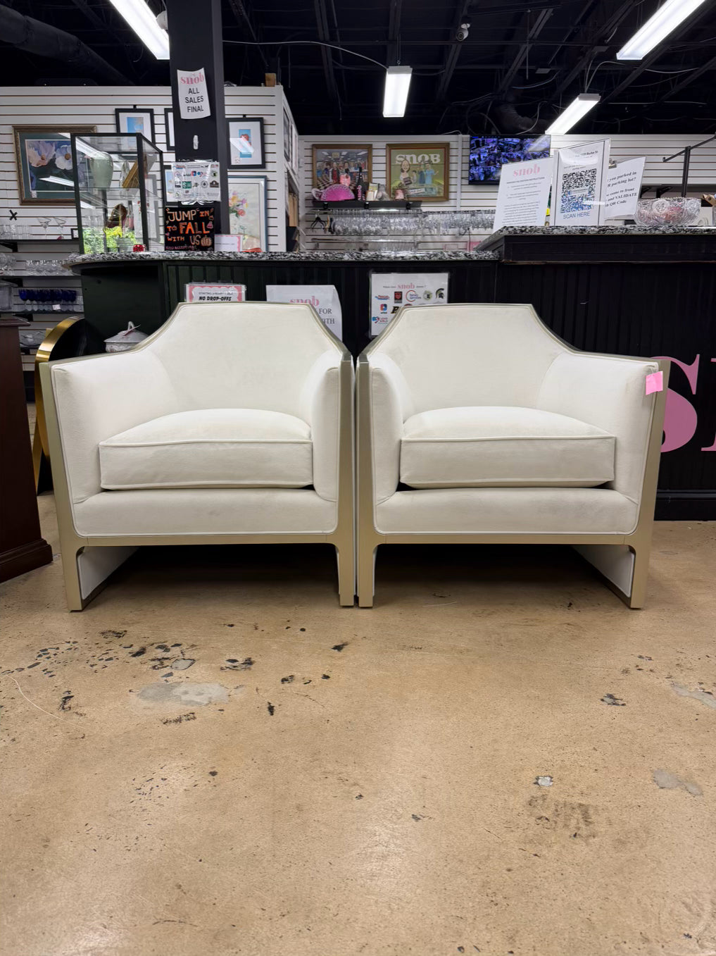 CARACOLE The Cats Meow White Velvet Pair Of Chairs