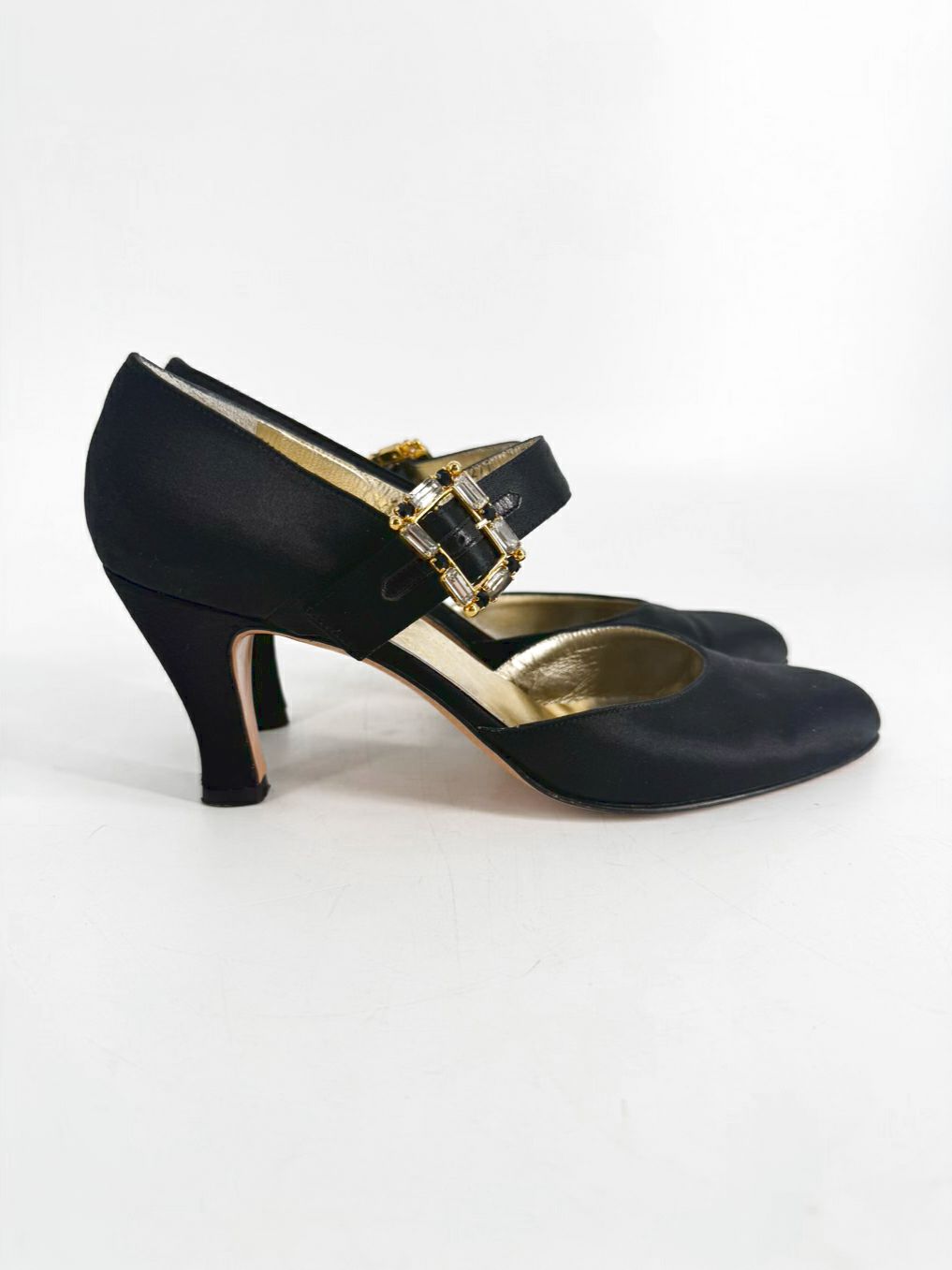 SALVATORE FERRAGAMO Size 7.5 Black Satin Heels