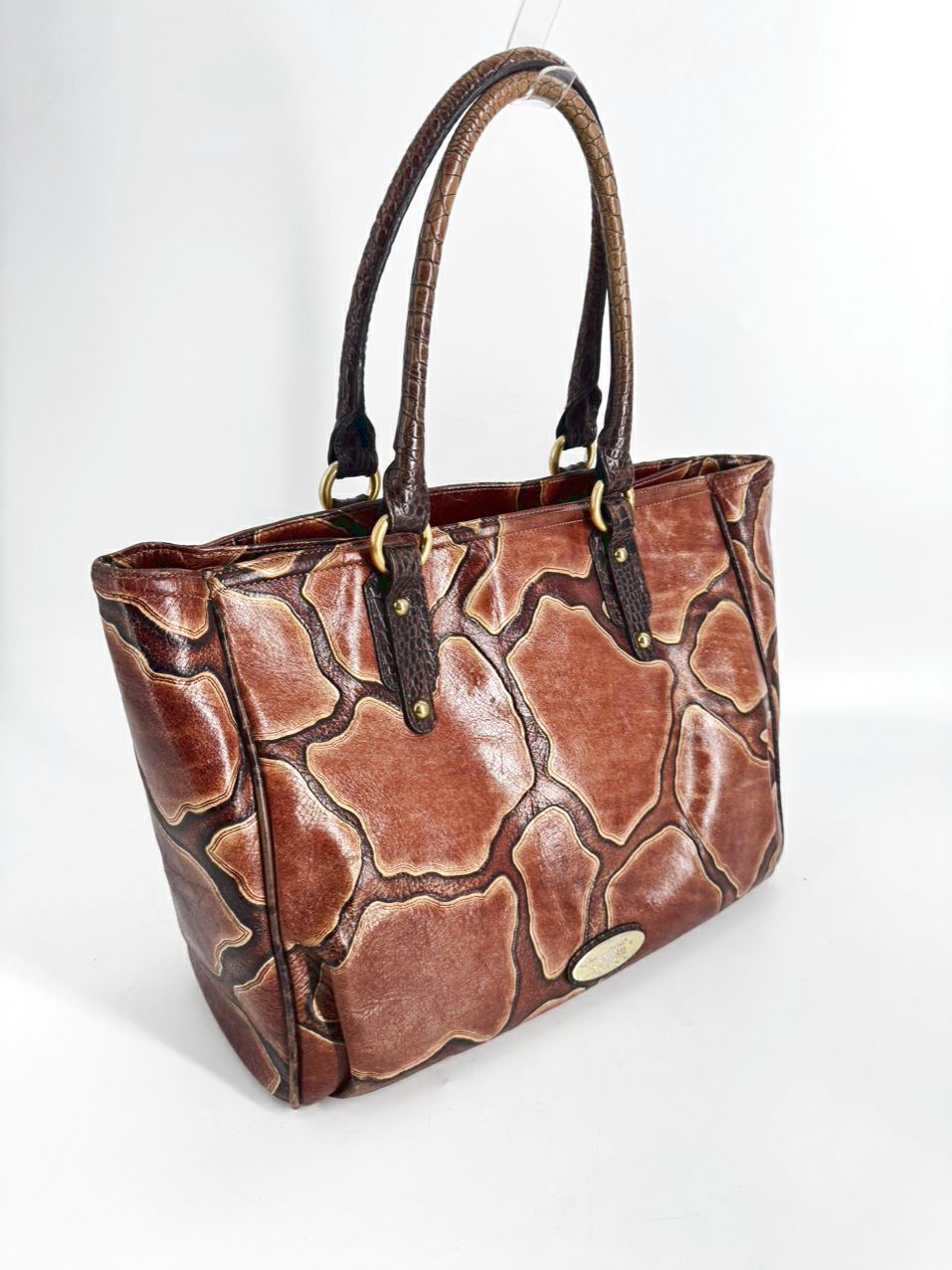 BRAHMIN Brown Leather Giraffe Print Purse