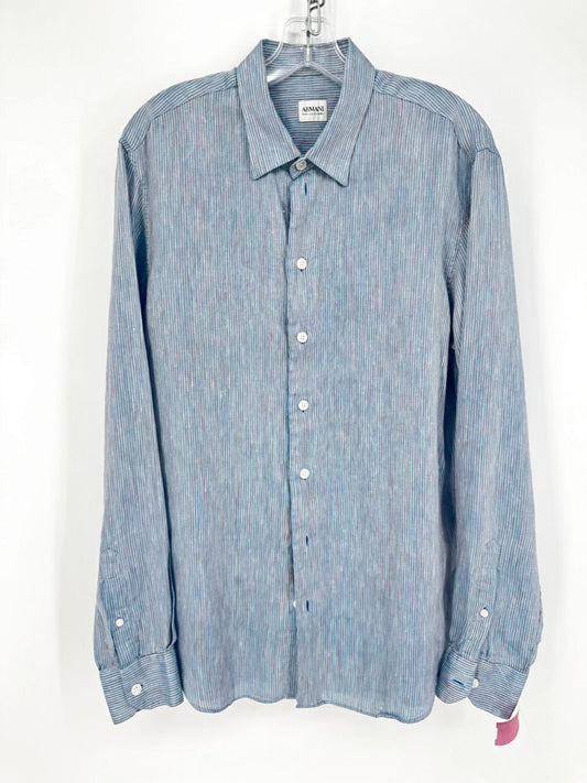 ARMANI COLLEZIONI Size L Aqua Stripe Long Sleeve Shirt