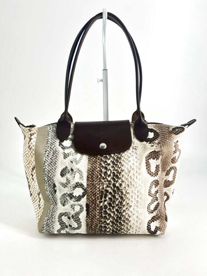 LONGCHAMP Brown & Gray Nylon Animal Print Tote Bag