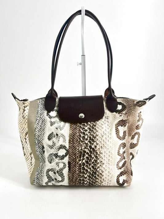 LONGCHAMP Brown & Gray Nylon Animal Print Tote Bag